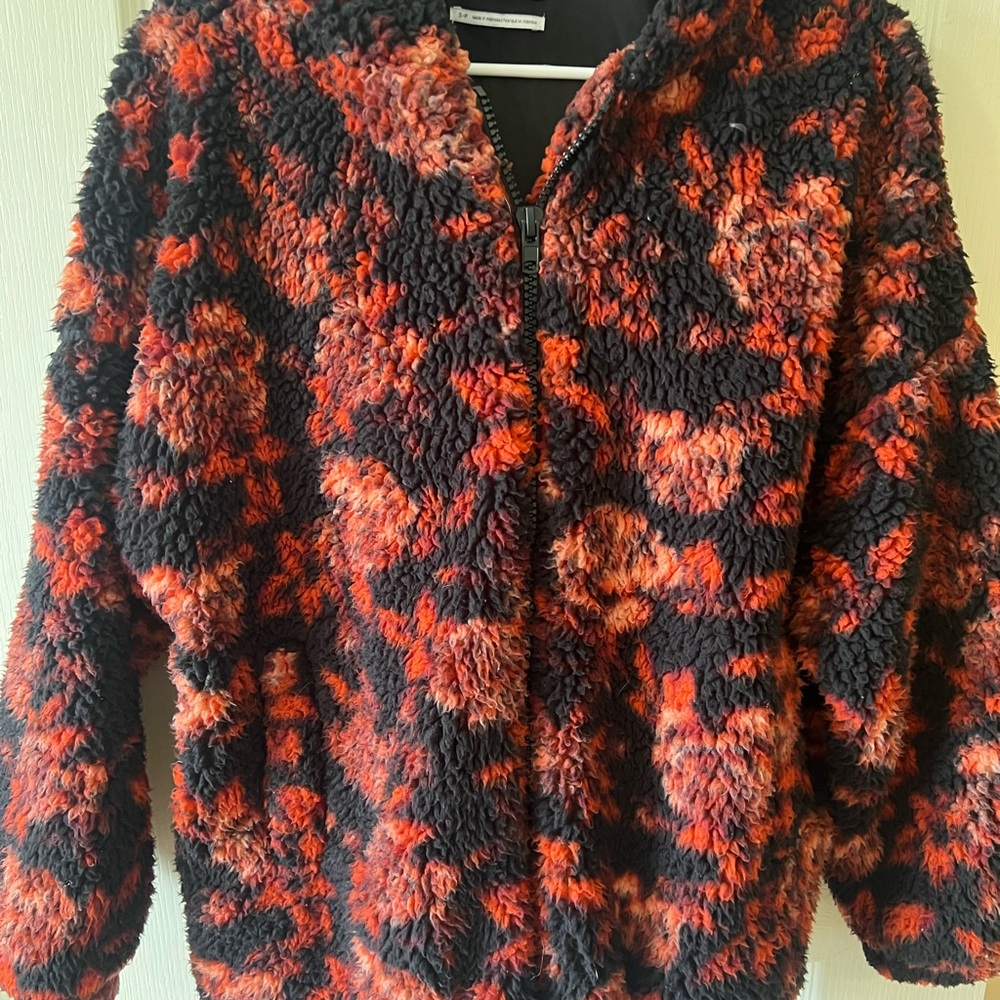 Urban Outfitter Rose Print Teddy Bear Zip-Up Jacket With Hood And Pockets - Picture 6 of 6